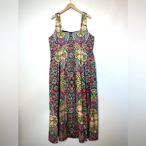 Boden Square Neck Cotton Midi Dress in Vibrant Folk Floral Print - Picture 6 of 15